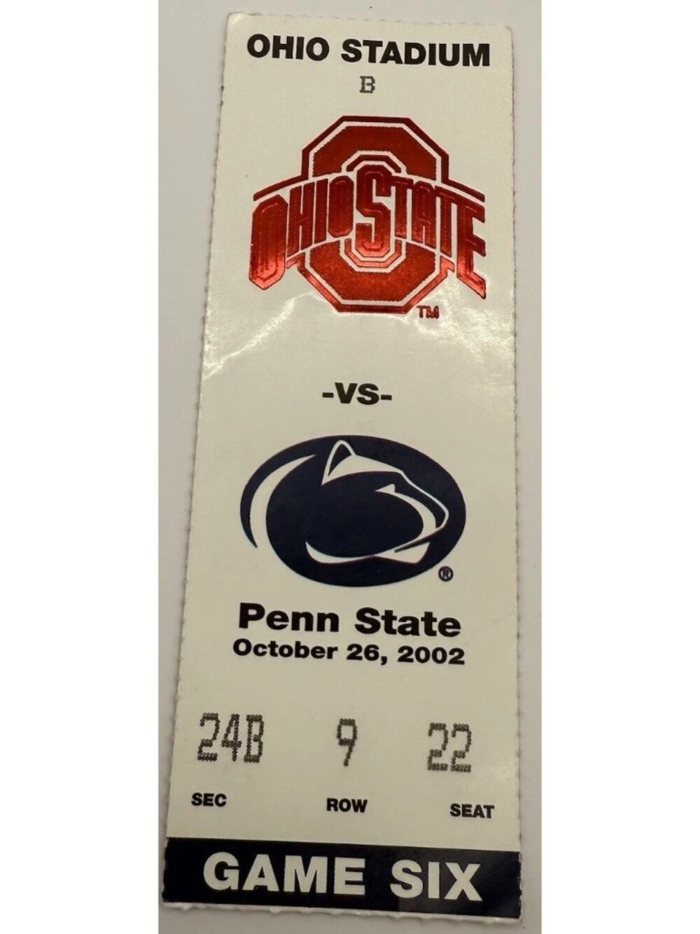 Ohio State Vs. Penn State Football Ticket Stub Oct 26, 2002